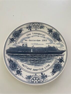 MS Oosterdam 2003 Inaugural Commemorative Plate - Blue & White